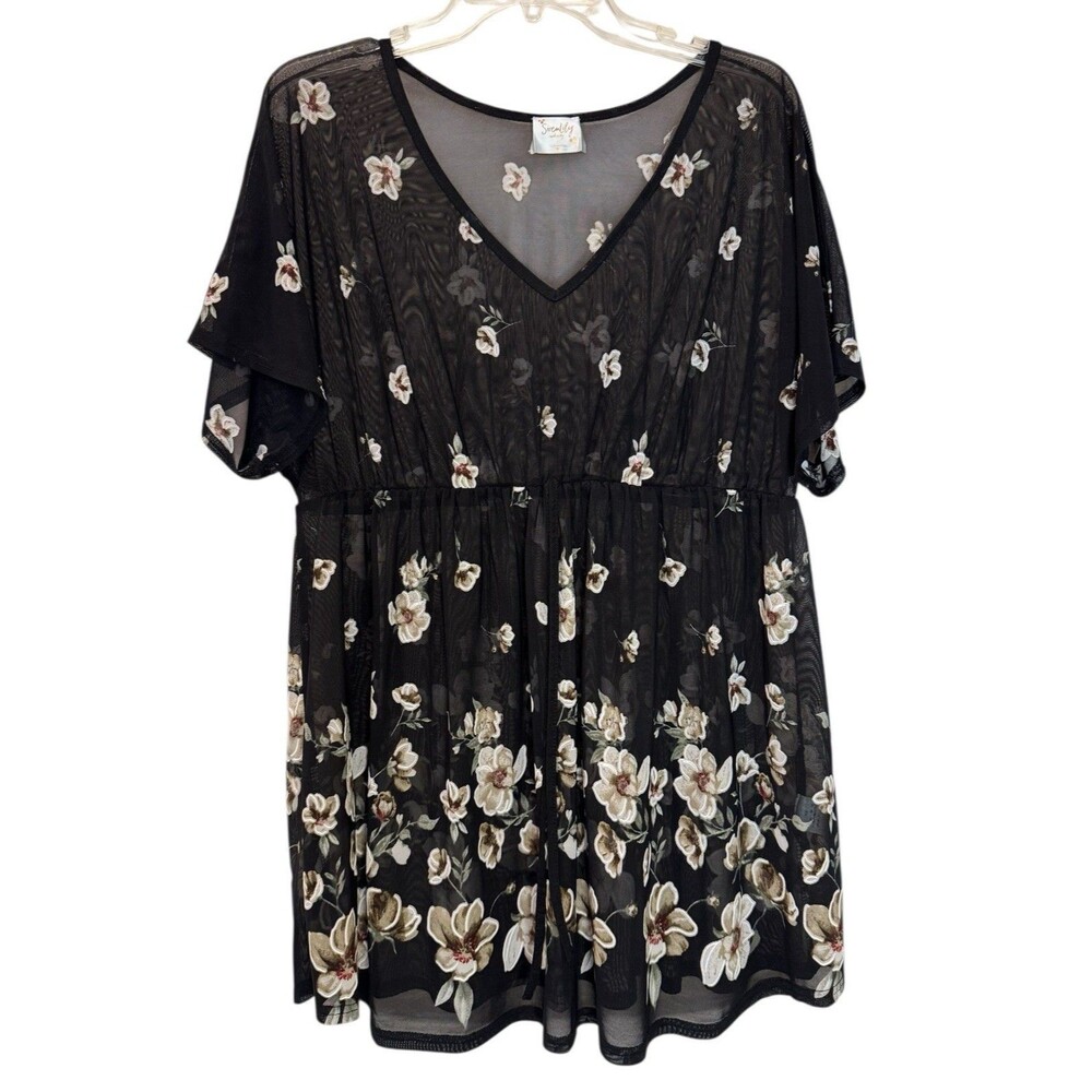 Siren Lily Maternity Top Sheer Black Floral V-Neck Tunic